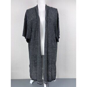 Eileen Fisher women's XL black white open front organic linen cardigan sweater